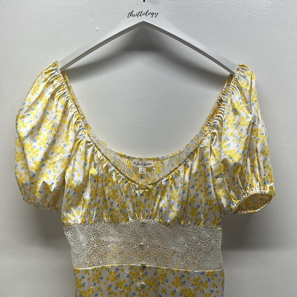 For Love & Lemons Dress Daffodil Floral Sheer Puff Sleeve Lace Mini Size Small - Picture 7 of 11